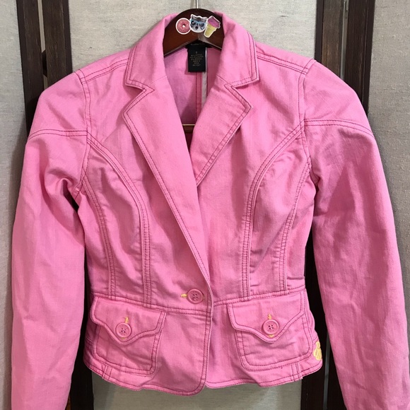 Y2K Rocawear bubblegum pink denim jean blazer cropped jacket - Picture 3 of 16
